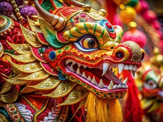 Fototapeta premium Vibrant Chinese New Year Dragon Dance Costume: Symbol of Prosperity