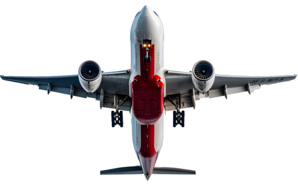 Airplane Flying High in Clear Sky with Detailed Engine View