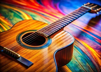 Obraz premium Vibrant Close-Up of Acoustic Guitar, Colorful Background - Stock Photo