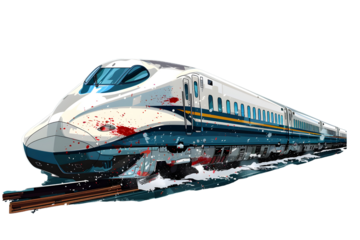 High-Speed Train Illustration with Artistic Blood Stains and Motion Effect