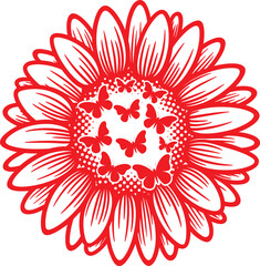 Butterfly and Sunflower vector illustration.