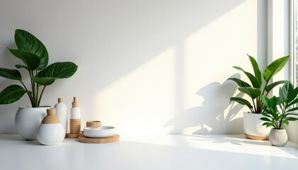Clean, minimalist white backdrop for product display, beauty, perfume