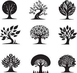 A Collection Of Stylized tree silhouette vector illustration