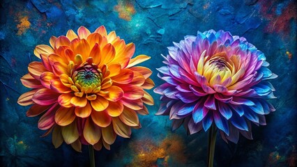 Vibrant Floral Still Life: Blue Background, Colorful Flowers, Fashion Photography