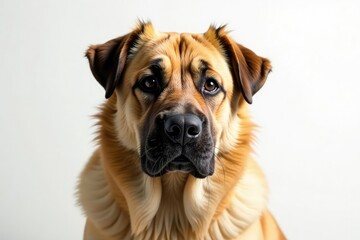 Obraz premium Imposing mastiff, serene expression, pure white backdrop, full body, guard dog, background