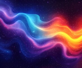 Celestial Symphony: A captivating cosmic vista unfolds, with vibrant, flowing waves of color dancing against a starlit background, capturing the majesty and mystery of space.