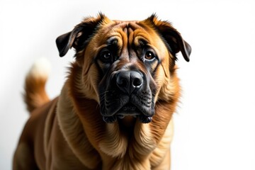 Obraz premium Imposing mastiff, calm expression, pure white backdrop, white background photography, pet, powerful