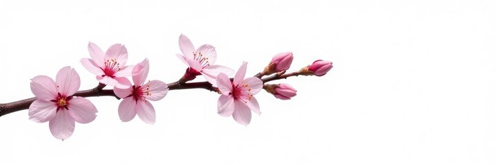 Fototapeta premium Delicate cherry blossom branch isolated on white background, blossoms, spring, branches