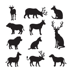 Obraz premium This image showcases a mix of wild animals, including bears, deer, and birds, silhouetted against a light background. It brings out the essence of diverse wildlife coexisting in harmony