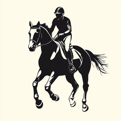Fototapeta premium Equestrian silhouette of a horse and rider in stark black and white tones
