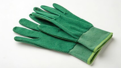 Green Work Gloves on White Background