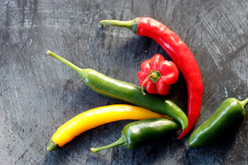 Hot chili peppers. Copy space for text.
