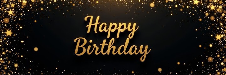 Elegant gold and black happy birthday frame with glitter and sparkles, black, glitter, luxury