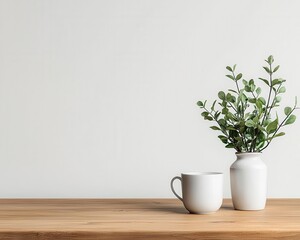 Refined wood kitchen table, cozy and inviting light, minimalist elegance