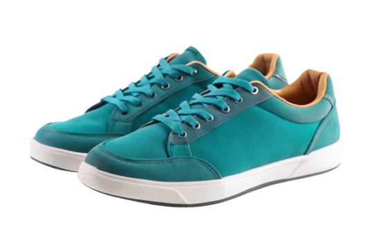 Pair of Teal Canvas Sneakers with White Soles and Beige Accents