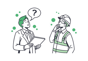 Businessman and Engineer Thinking with Question Marks – Professional Decision-Making Concept Vector Illustration