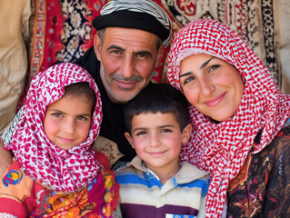 Iraq family - Cultural Pride: Photograph the family dressed in traditional Iraqi attire, such as colorful abayas or dishdashas. Pair this with a backdrop of a local souk, a historic mosque, or traditi