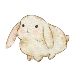 Watercolor cute Easter Bunny, nursery beige rabbit for spring design
