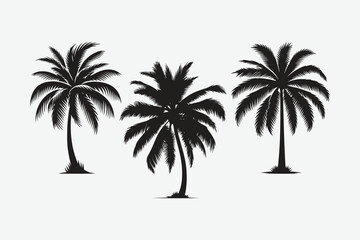 Set silhouettes of palm tree, coconut tree. Nature, environment concept. Vector illustration.