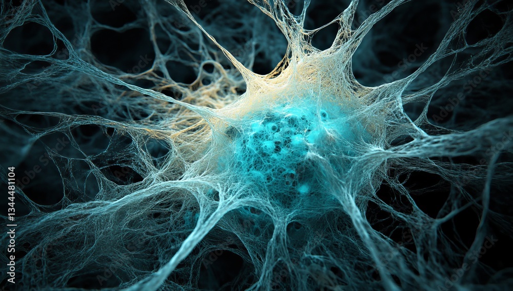 Poster a dark background serves as the setting for a 3d rendering of dynamic abstract light strands
