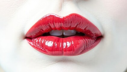 Obraz premium Bold red lips against stark white, smooth texture, high resolution, still life