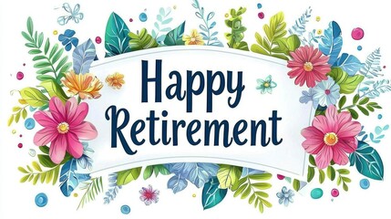 Colorful Floral Design for Happy Retirement Celebration with Elegant Typography and Vibrant Blossoms