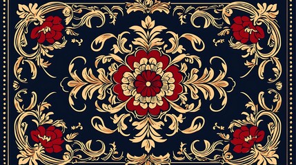 Rich ornate oriental carpet background with floral patterns and vintage elements