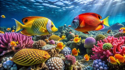 Fototapeta premium Vibrant Red Sea Reef: Butterflyfish, Goldfish & Coral
