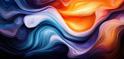 Obraz premium A vibrant, abstract composition featuring swirling waves of color, blending warm and cool tones to create a dynamic visual experience.