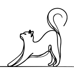Naklejka premium Elegant cat stretching in minimalist line art style 