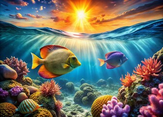 Obraz premium Vibrant Scopas Tang Double Exposure Underwater Seascape