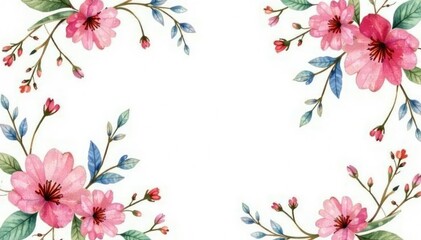 Fototapeta premium Delicate watercolor floral pattern on white background, flower pattern, romantic