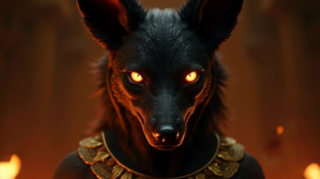 Anubis Close-Up with Glowing Eyes &ndash; Cinematic Mythological Portrait