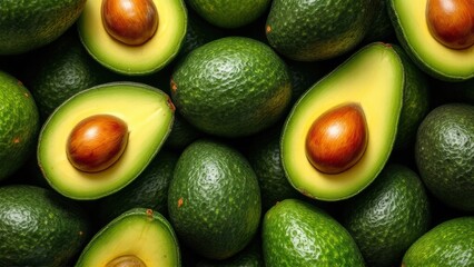 Bunch of fresh avocados in the organic food market