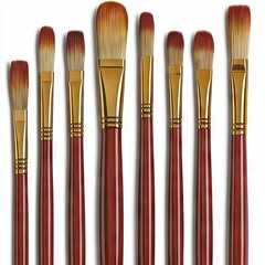 Fototapeta premium Artist paint brushes set arranged neatly on a plain white background