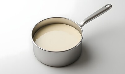 A creamy white sauce in a stainless steel saucepan