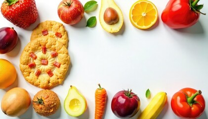 Naklejka premium Various unhealthy snacks arranged artfully on white backdrop , pizza, tasty