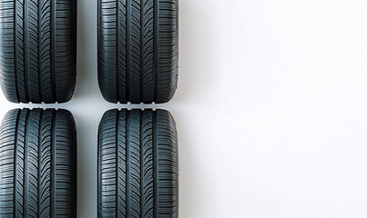 Four car tires standing on white background