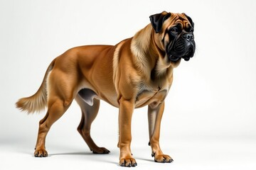 Obraz premium Majestic mastiff, powerful stance, white background, canine photography, mastiff
