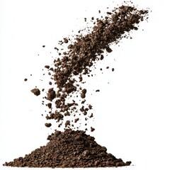 Falling soil earth isolated on white background