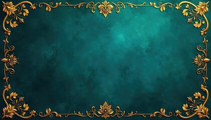 Intricate floral damask, elegant gold on deep teal , gold, teal