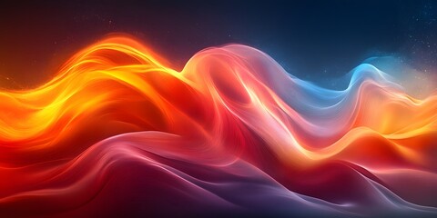 Obraz premium Color Symphony: A vibrant, abstract composition of flowing waves in a rich gradient of fiery red, radiant orange, and cool blue hues creates a mesmerizing visual symphony.