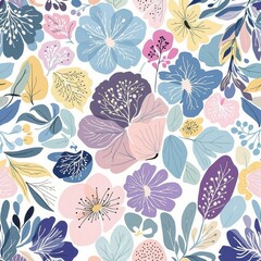 A colorful floral pattern with a variety of flowers and leaves