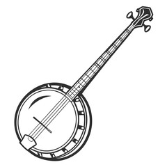 Minimalist banjo vector design on a white background. Simple and elegant musical instrument illustration for logos, prints, and digital art