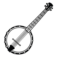 Minimalist banjo vector design on a white background. Simple and elegant musical instrument illustration for logos, prints, and digital art