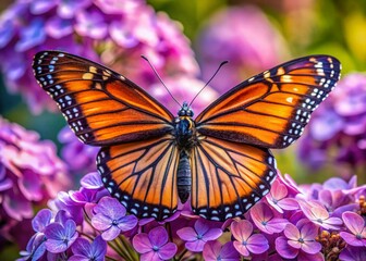 Obraz premium Viceroy Butterfly on Hydrangea, Autumn Garden - Fall Insect Stock Photo