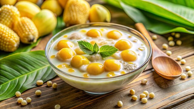 Vietnamese Banana Tapioca Dessert - Che Chuoi with Creamy Coconut Milk and Peanuts
