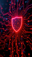Fototapeta premium Digital shield protecting network security with cyber defense elements against viruses and hacking.