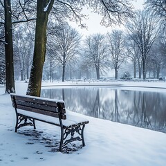 Silent snowfall veils a narrow pathway deep in winters embrace image