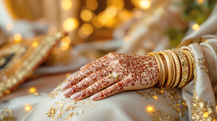Obraz premium Elegant Henna Hand Background – Traditional Mehndi for Eid Celebrations. 
